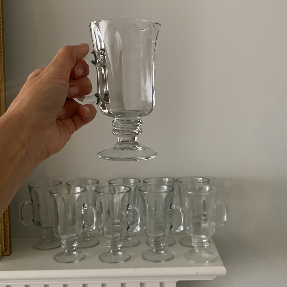 Set of 10 Clear Scalloped Libbey Milano‎ Coffee Mugs Barware Hot Cocktail Glass